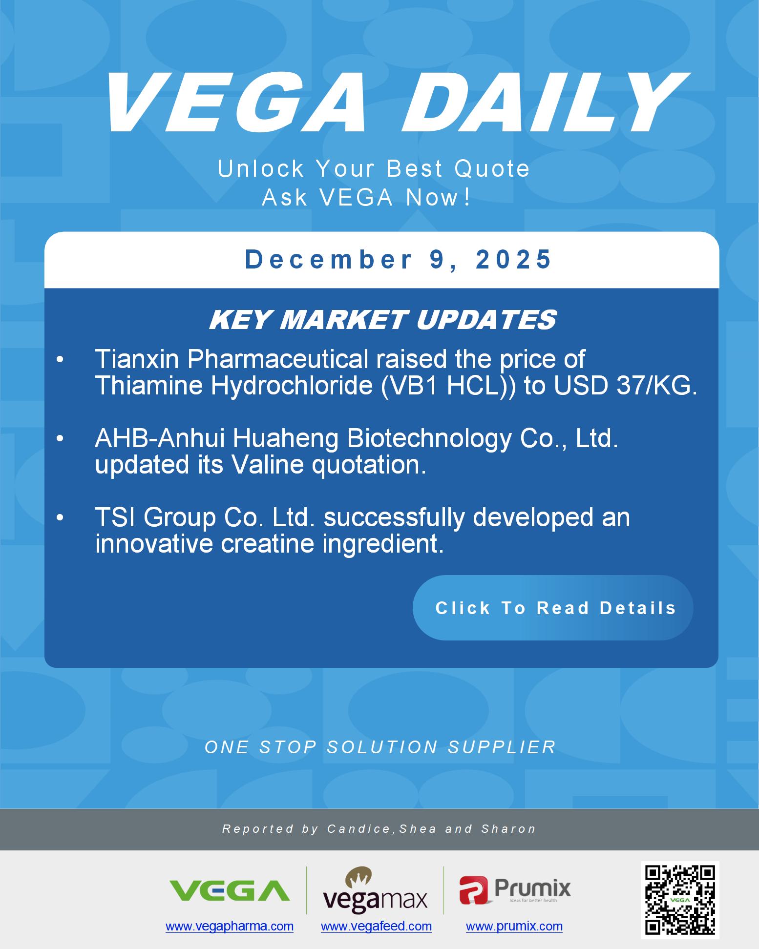 VEGA Daily Dated on December 9th 2025 Vitamin Amino Acid APl Food Additives.jpg